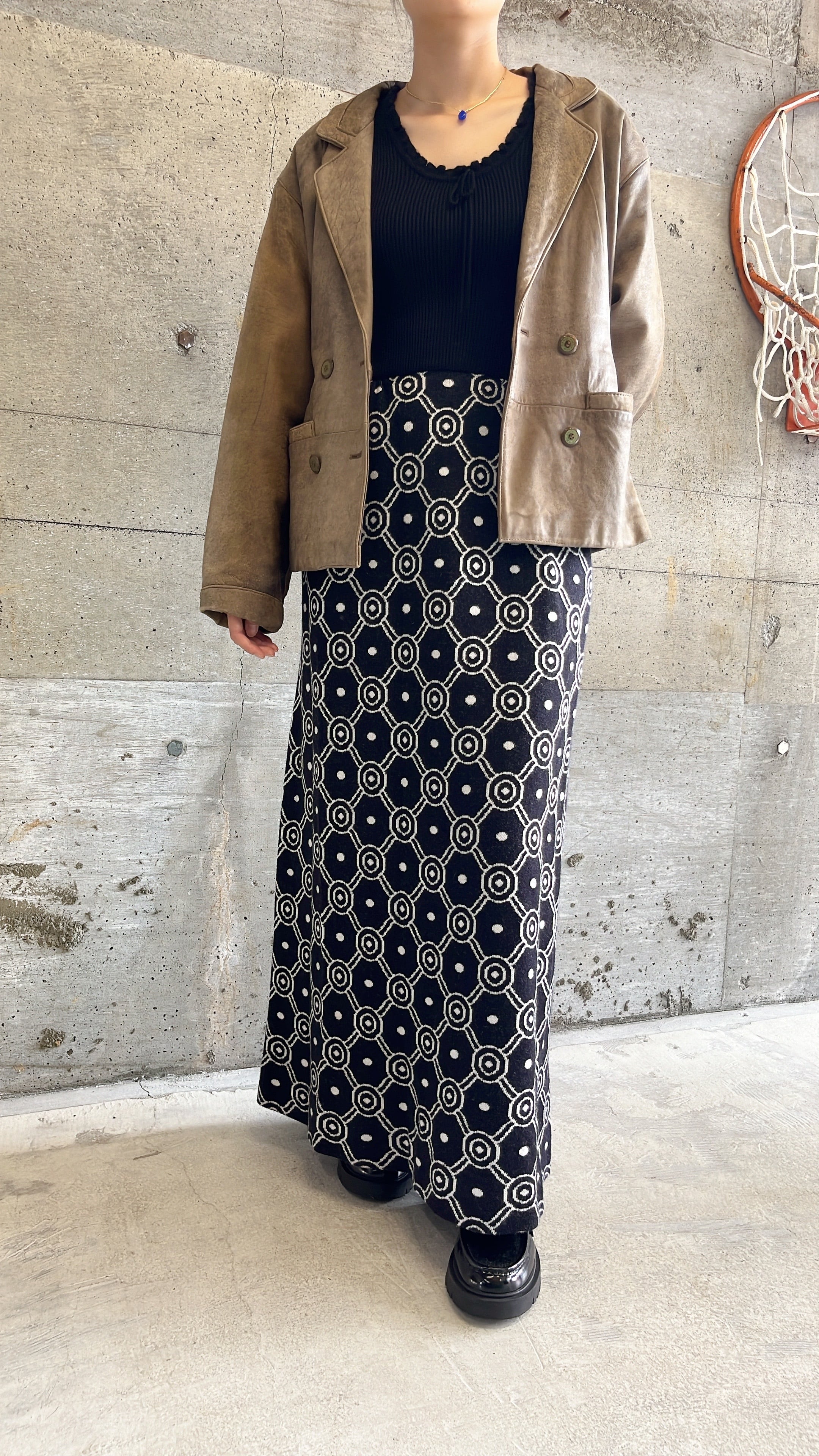 Made in ENGAND Black x white patterned knit dress