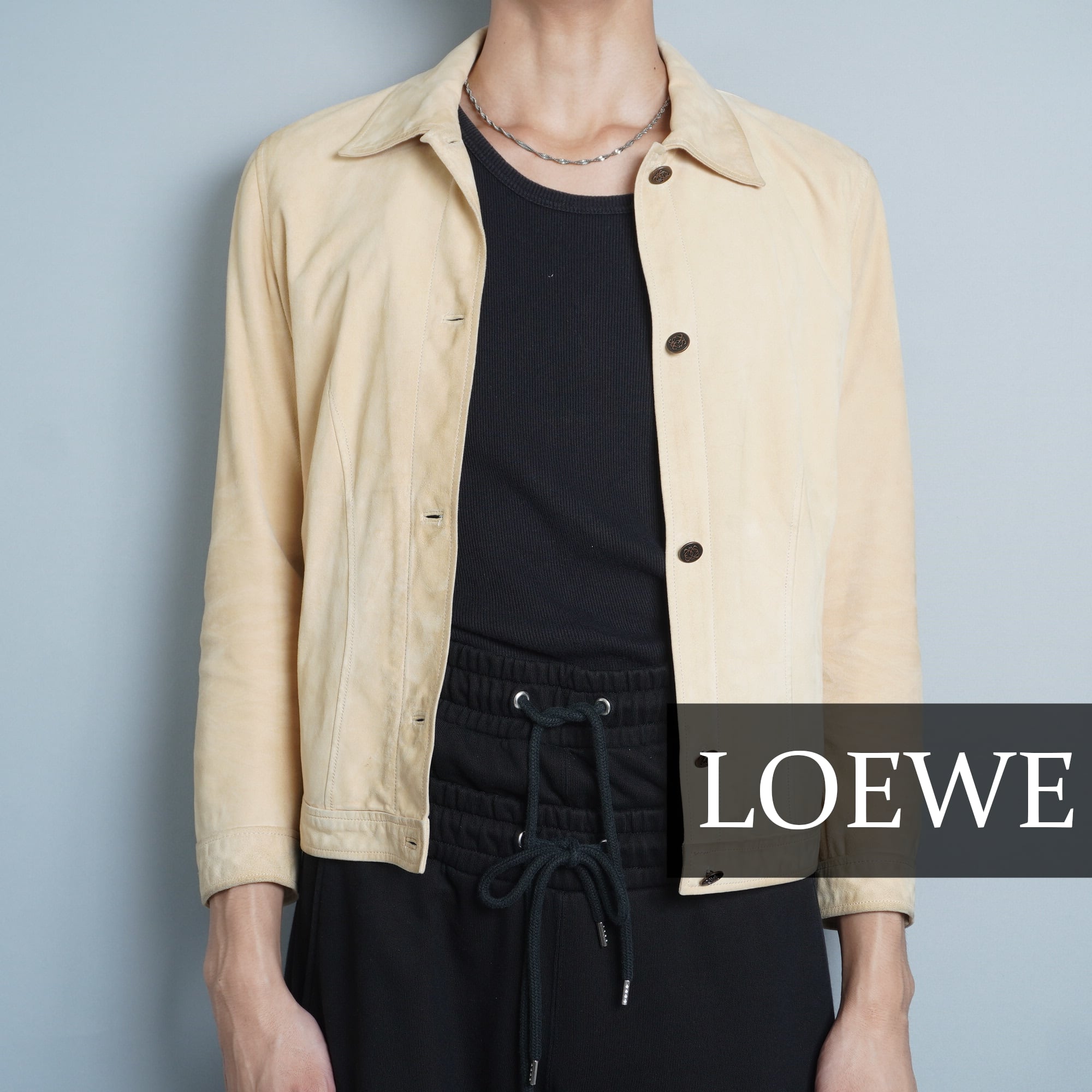 LOEWE】ロエベ 00s vintage アナグラム刻印メタルボタン GOAT LEATHER