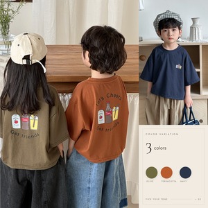 レトロ バックプリント Tシャツ 子供オーバーサイズ くすみカラー 半袖 トップス ドロップショルダー クルーネック 男の子 女の子 キッズ ユニセックス / 80 90 100 110 120 130 140