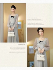 【0259】Square Neck Frill Chiffon Long Sleeve Dress