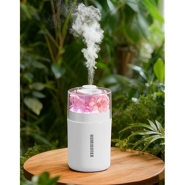 加湿器 小型 卓上 雨滴効果 スチーム式 超音波式 uv除菌 七色の光