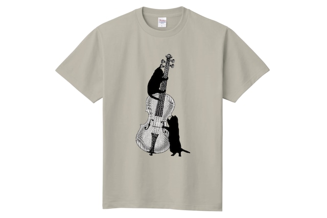 バイオリンと黒猫のＴシャツ(シルバーグレー)