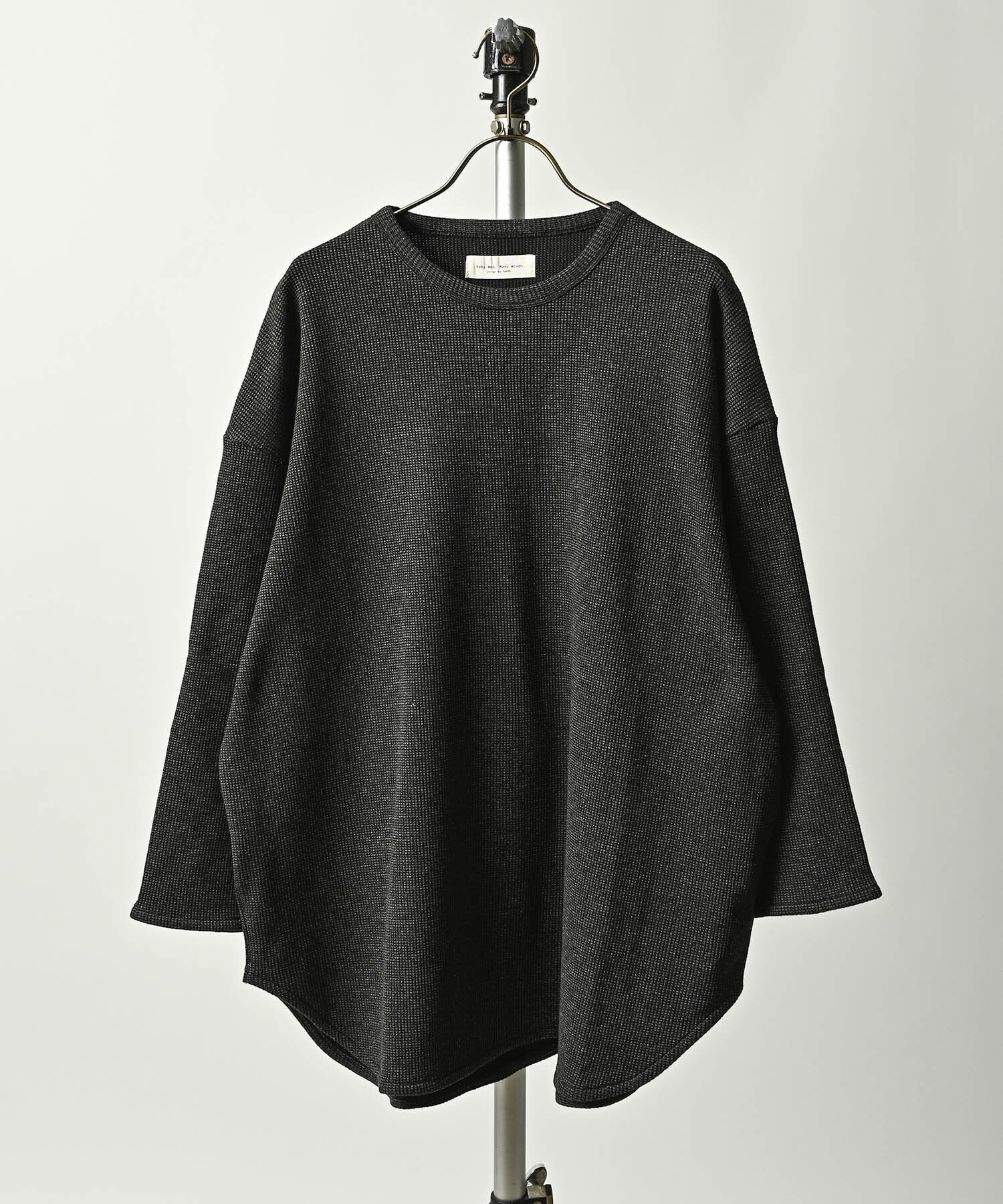 many men many mind Yarn-dyed waffle CN 7/8 sleeve tee (BLK) M2614030