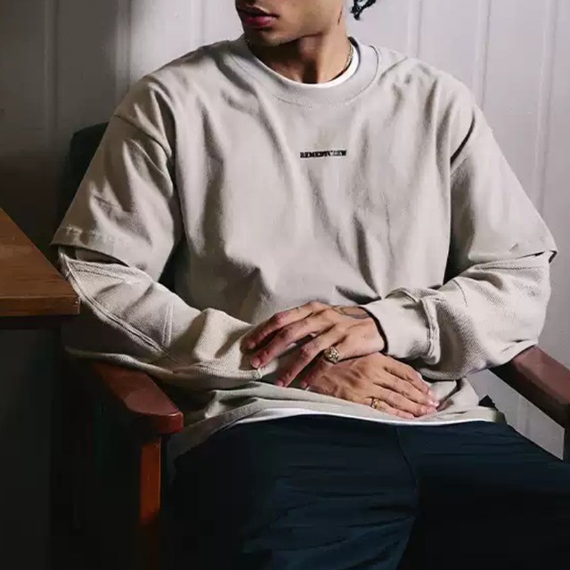 【DRIP5791】RMD Faux Waffle Sleeve Two Piece Tee