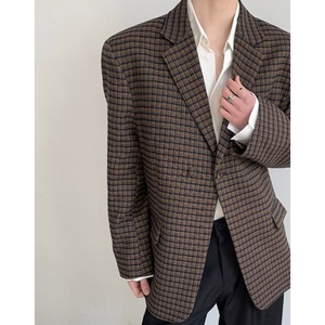 oversized check drop shoulder tailored jacket mr0476