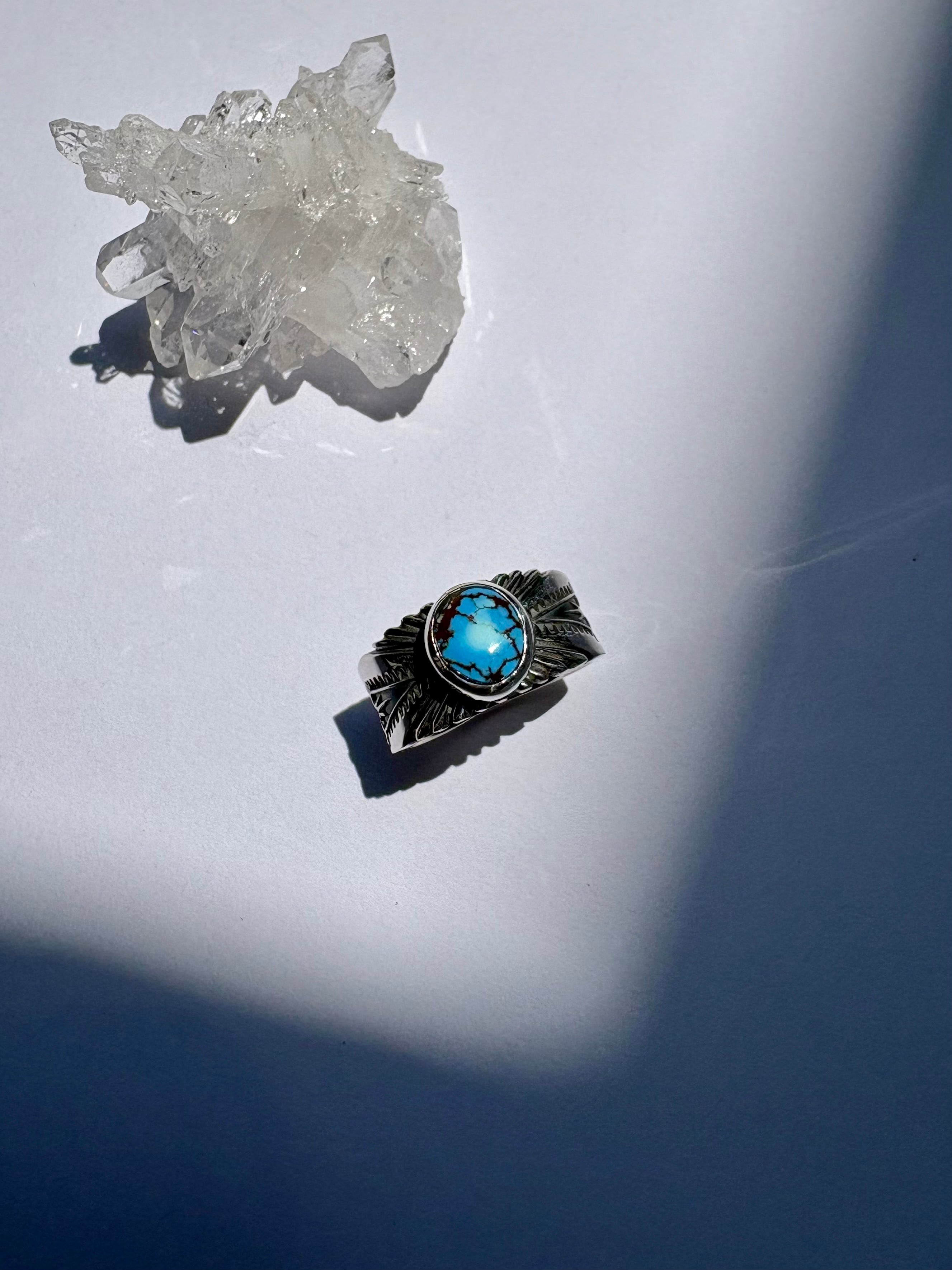 Golden hill turquoise Sunburst Ring Size 13号