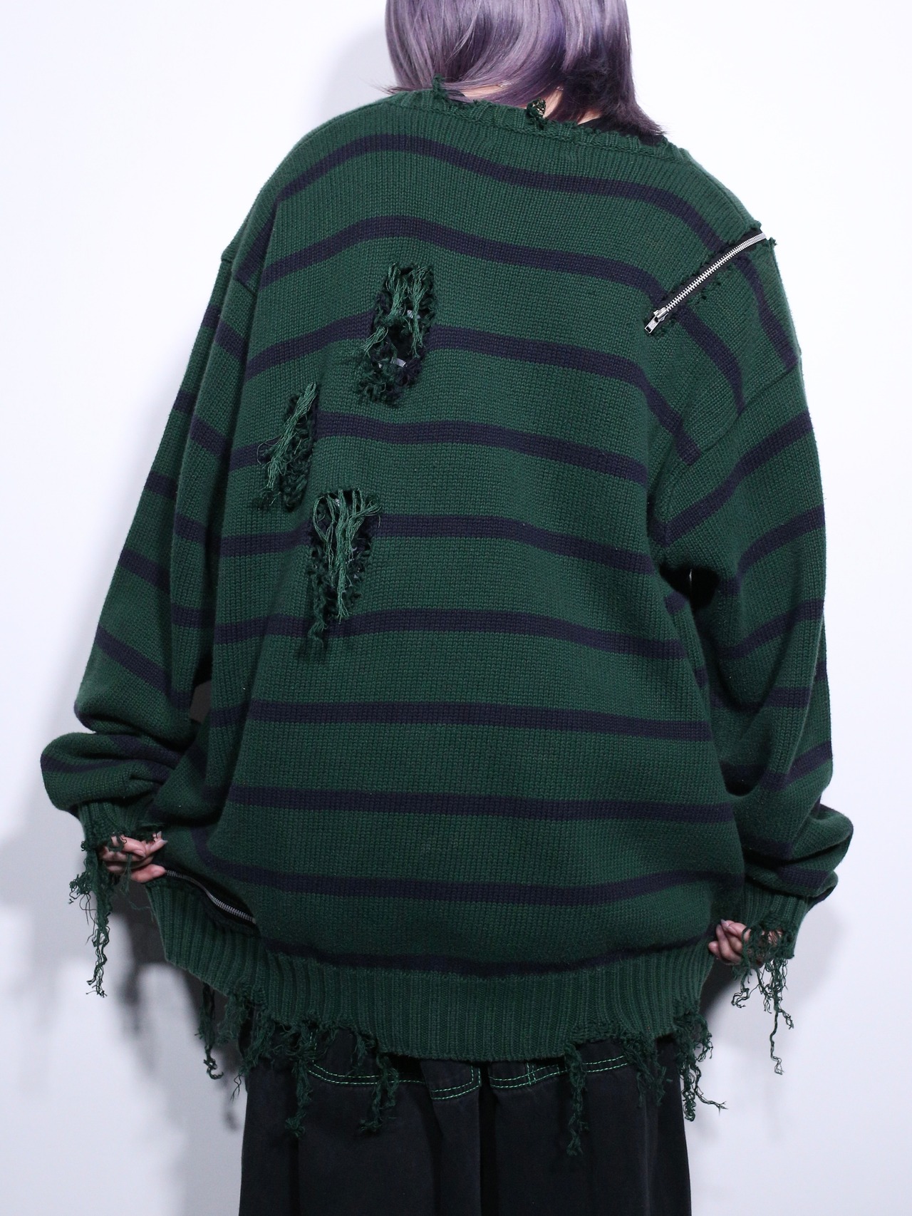 REMAKE / zipper custom border boro knit - 6