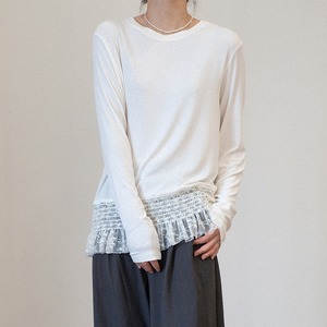 lace frill hem long sleeve tops m-0050