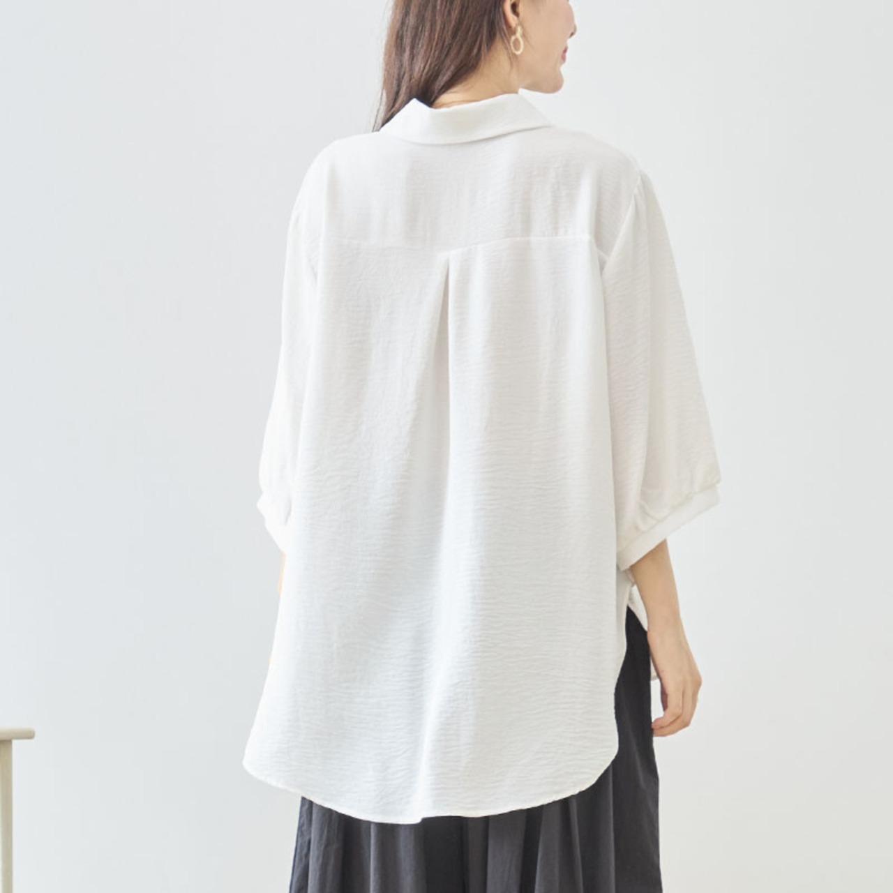 TRUBE ファッションガールイラストスキッパーカラートップス【L~LL】ホワイト