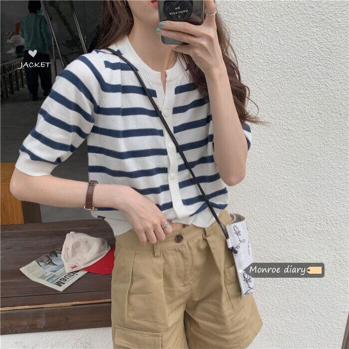 ストライプセーター 薄手コート サマーショートカーディガントップス 夏物 モンロー58456526491