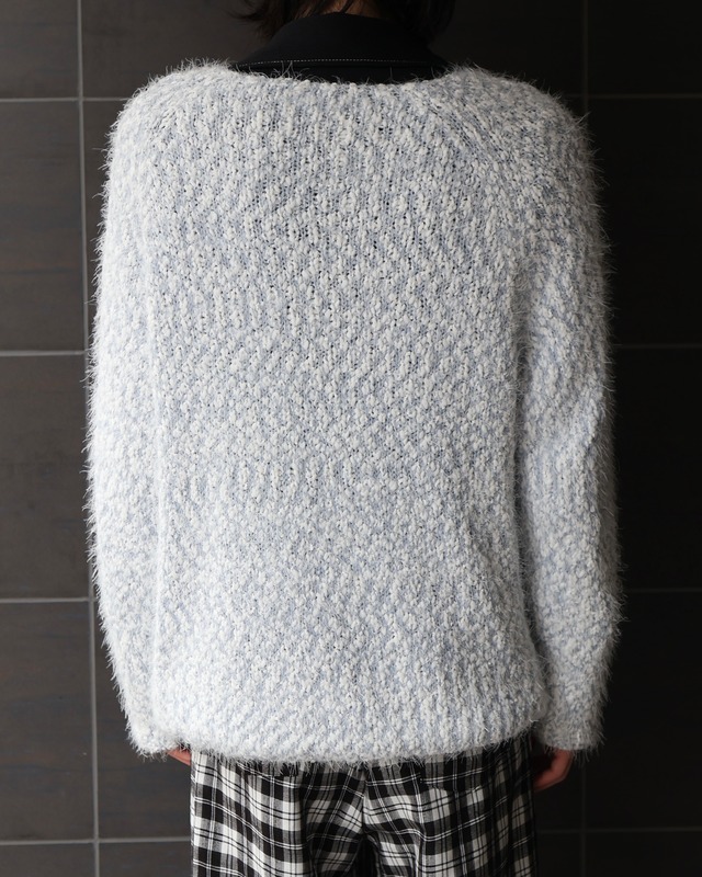 round neck waffle shaggy knit