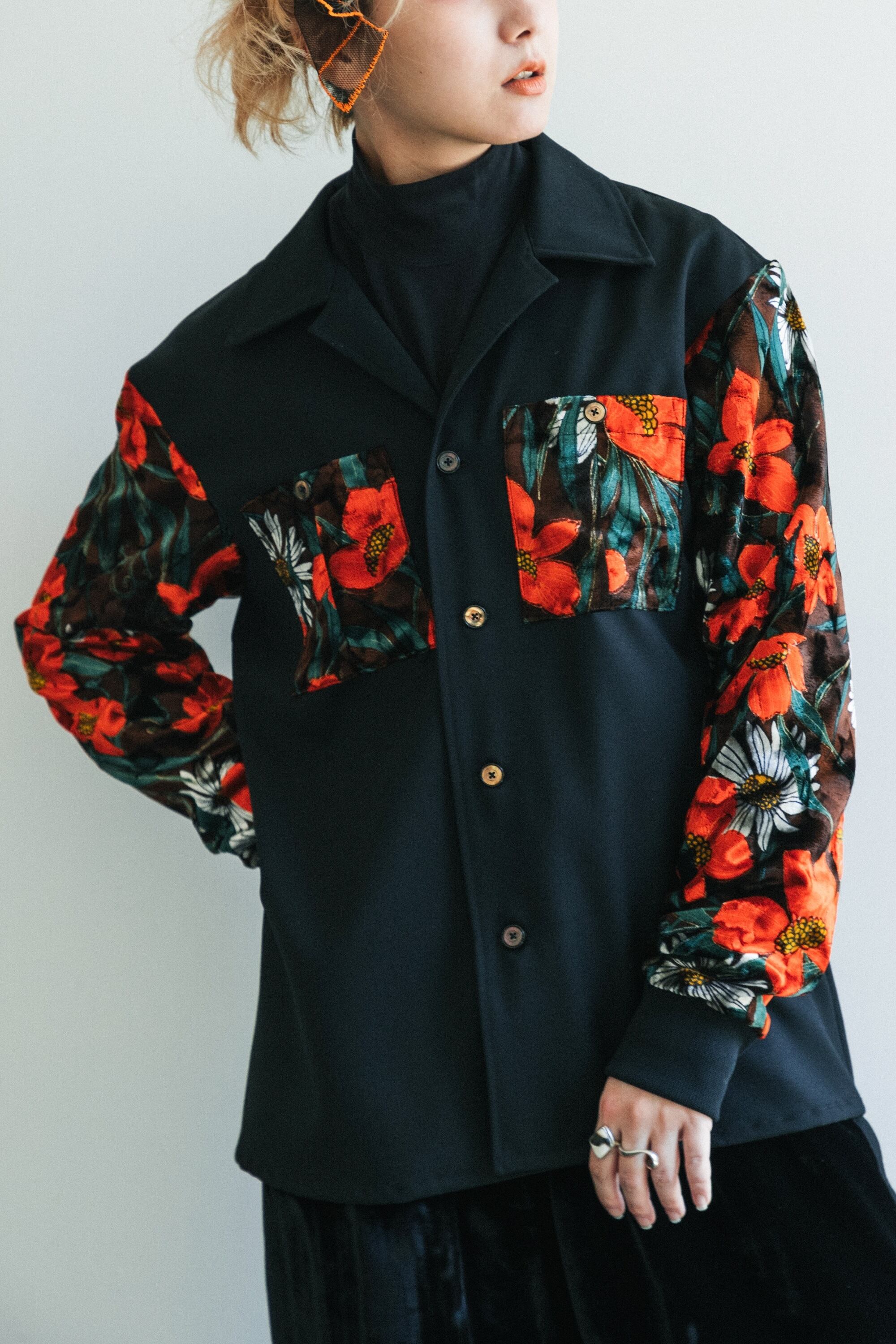 masu かげ 24aw VELVET SHIRT - BLACK