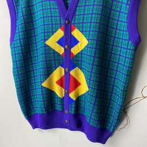 vintage ISTANTE multicolor check wool knit vest