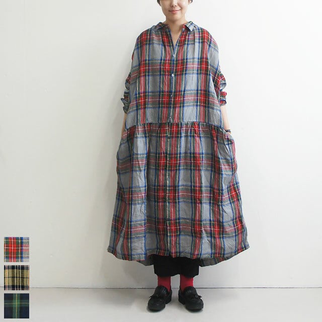 再入荷なし Ichiantiquites イチアンティークス Linen Tartan Check Dress リネンタータンチェックワンピース レディース ワンピース シャツワンピース ロング Linen リネン タータンチェック ワイド ゆったり 通販 品番 Es Life エスライフ