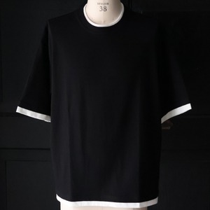 「丹後」Ring Spun Cotton Fake Layered Crew Neck Half Sleeve T-shirts　Black