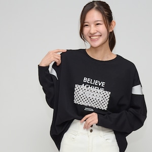 【大人ロゴ】かぎ針レース さらさら素材トップス ‐ LEO-21100B ブラック ‐