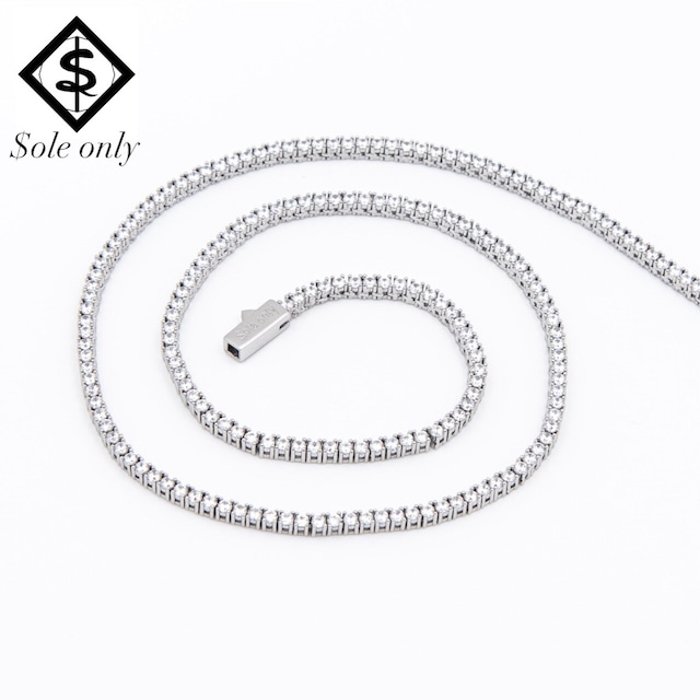 【sole only】CZ Diamond 2mm Tennis Chain Necklace Silver 18inch / 20inch【ソールオンリー】