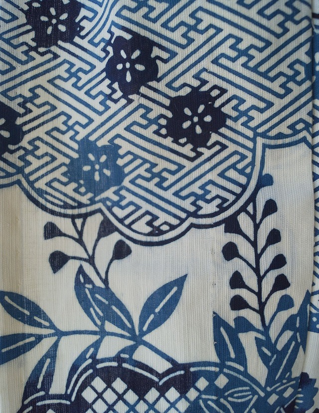 【浴衣】藍色系×生成色　古典文様　浴衣