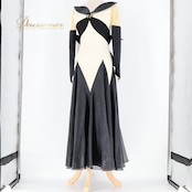 社交ダンス 衣装 サンヨシムラ ワンピース ドレス アイボリー 黒 パーティドレス 発表会 ダンスパーティ ブラック系 ホワイト系 レディス ドレス ショー衣装 フォーマル フェミニン ダンスウェア コスチューム 上品