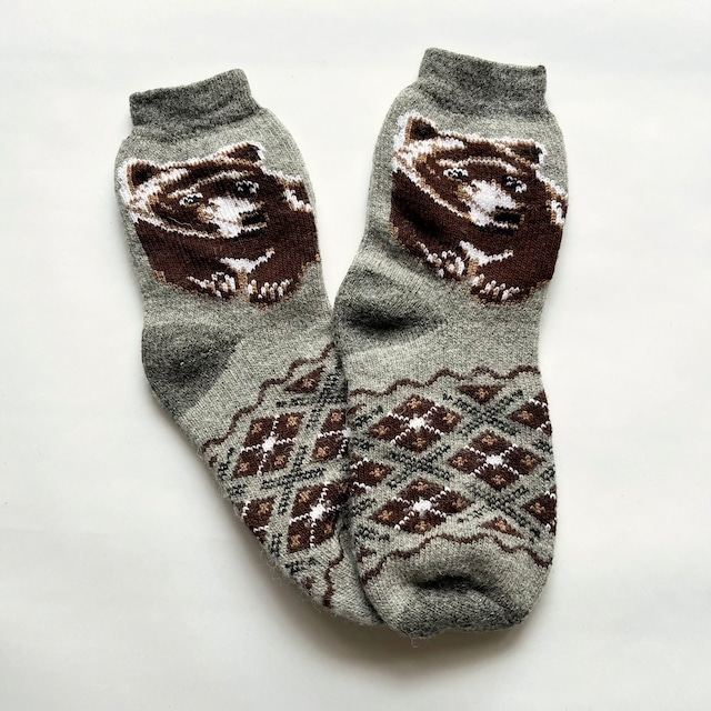 ウクライナ支援／メンズウールソックス（クマ柄）