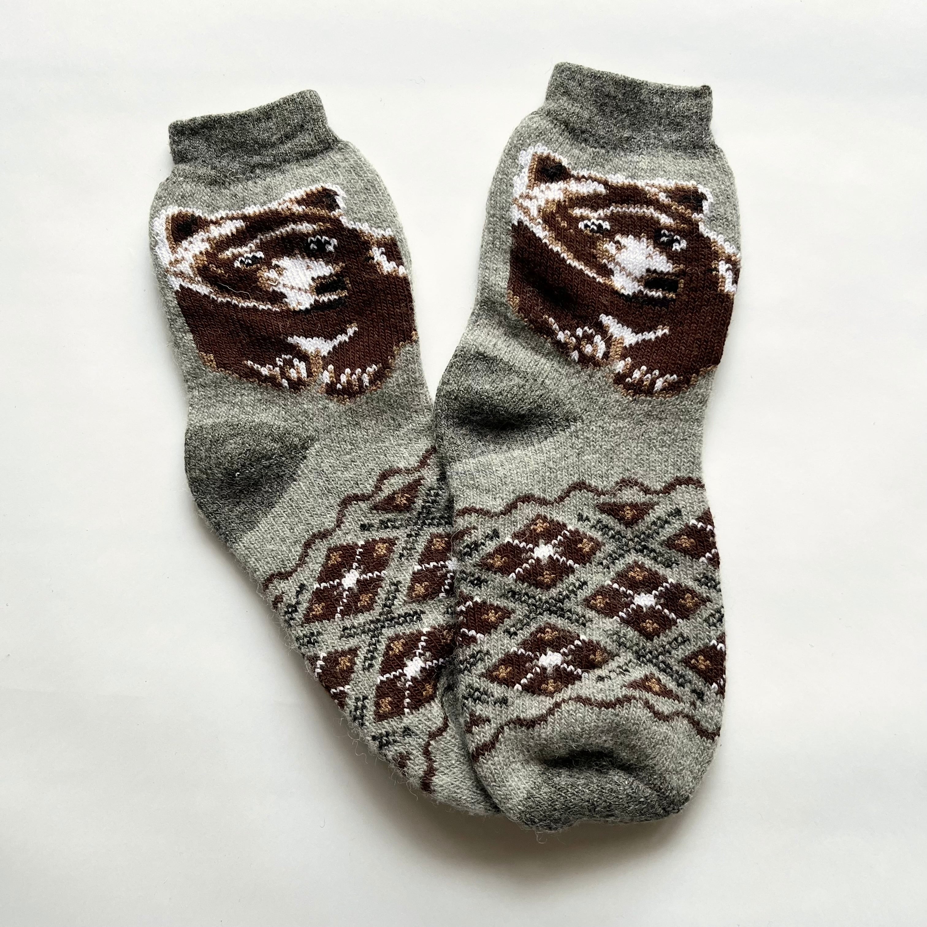 ウクライナ支援/メンズウールソックス(クマ柄)