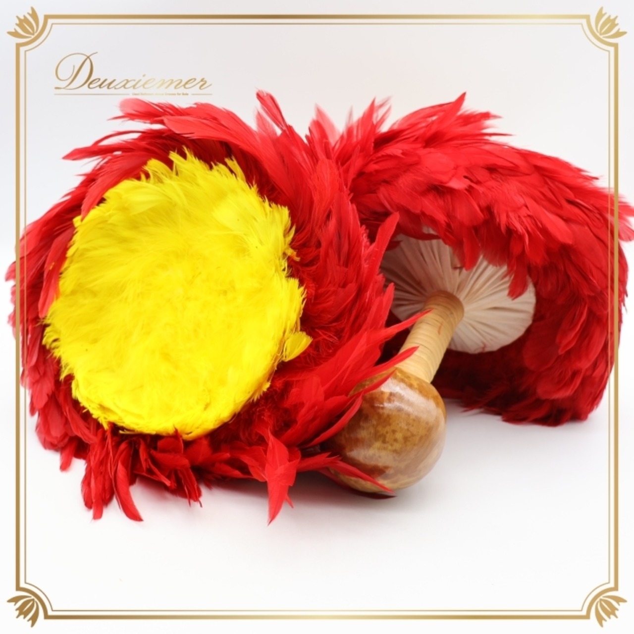 フラダンス ウリウリ マラカス 小物 レッド系 楽器 一体型 赤 黄 茶 羽根 ケース セット ケース付き 鮮やか 舞台 イベント ステージ 民族舞踏 ダンス小物 イエロー系 ブラウン系