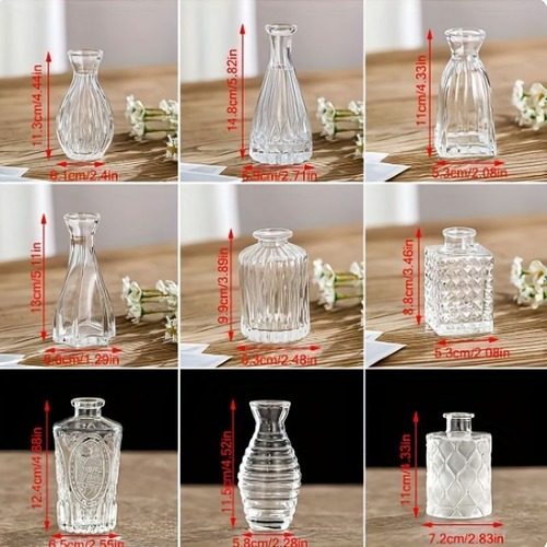 花瓶個10個セット ピンクの花瓶 ヴィンテージクリアガラスの花瓶 ホームテーブルの装飾 センターピース用 小さな花瓶 素朴なウェディングデコレーション マルチサイズ