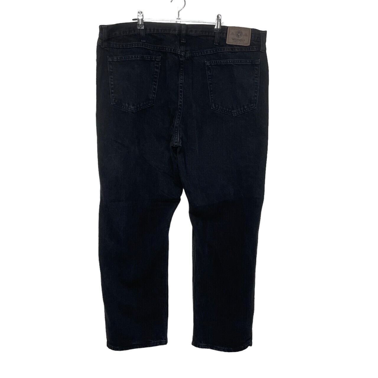 W42×L30】wrangler ブラックデニムパンツ コットン100% 革パッチ 