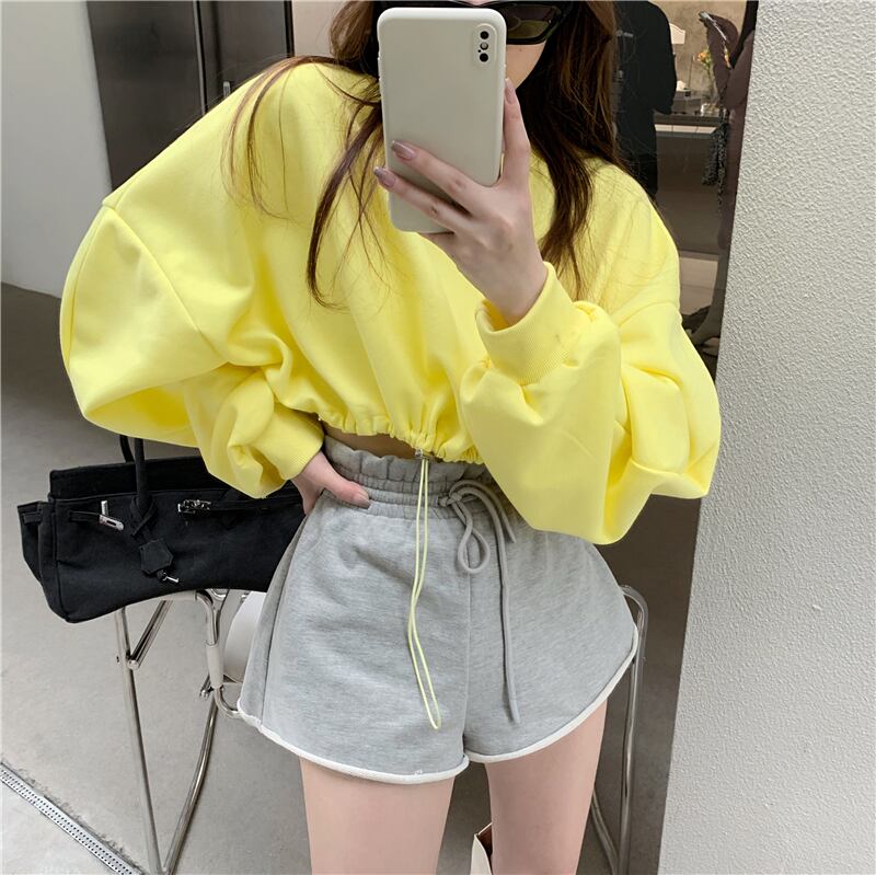 センスバット長袖セーター女性2020年秋新バージョンルーズで薄いワイルドショートドローストリングトップ クレセントシティ57161242993