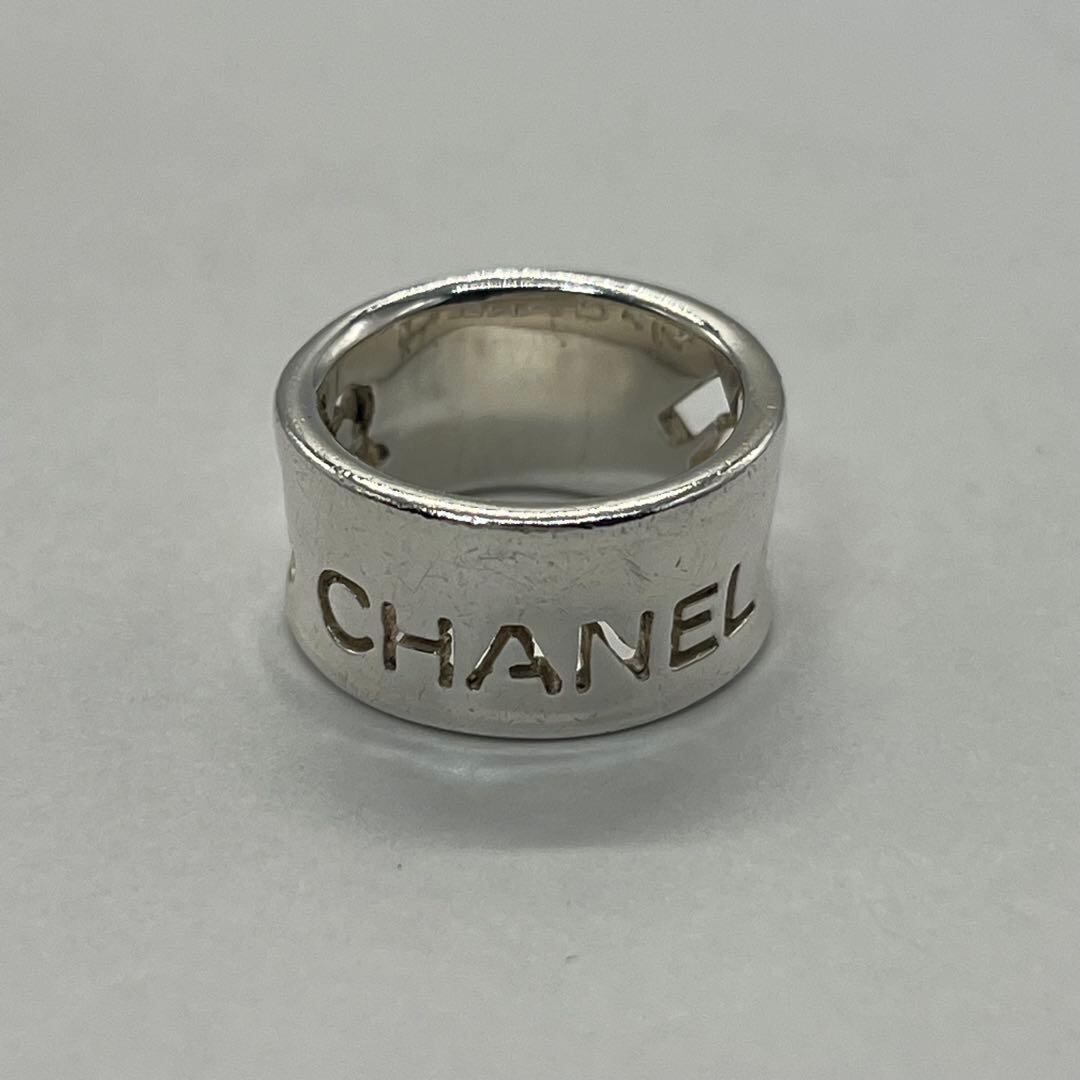 シャネル CHANEL ロゴ ワイド リング 8号 SV925 クローバー 希少