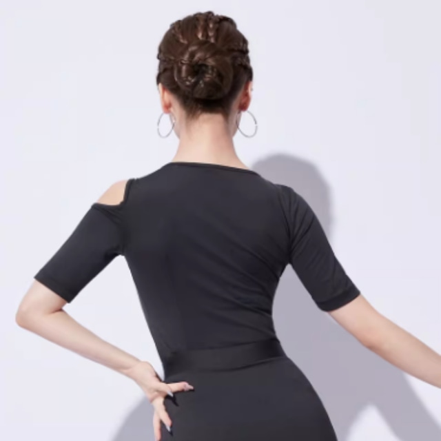 アシンメトリー オープンショルダー ストレッチ トップス 2col D00598