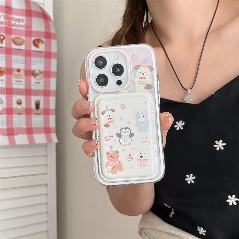 MagSafe対応】可愛いどうぶつたち◎ピンク クリアケース 韓国