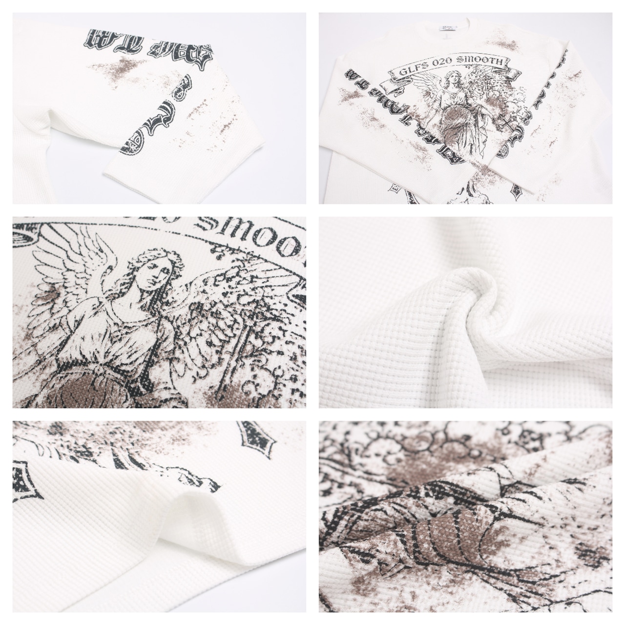 VINTAGE ストリート クロス女神 ワッフルロングTシャツ T2232