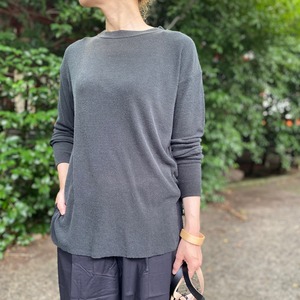 unfil (アンフィル) raw silk ribbed-jersey long-sleeve tee / carbon