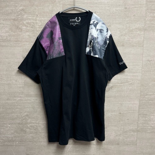 RAF SIMONS×FRED PERRY ラフシモンズ×フレッドペリー SM8133 SKATE FIT SHOULDER PRINT T-SHIRT Tシャツ sizeXS ブラック 【中目黒B3】