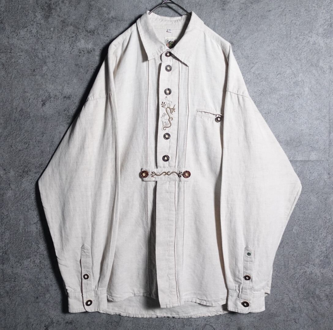 beige botanical embroidery design Tyrolean shirt
