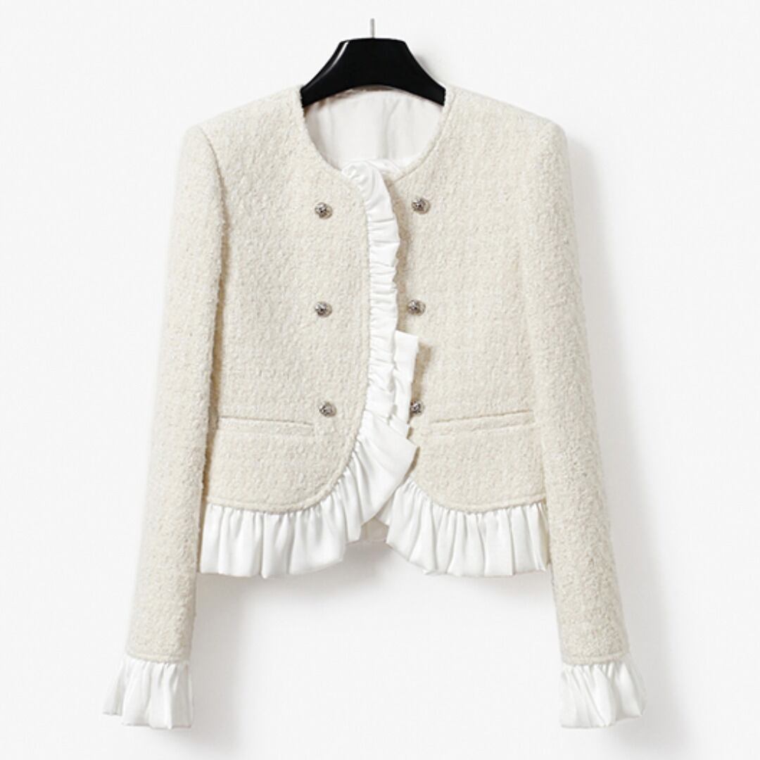 フリルデザイン ツイードテーラードジャケット A0308