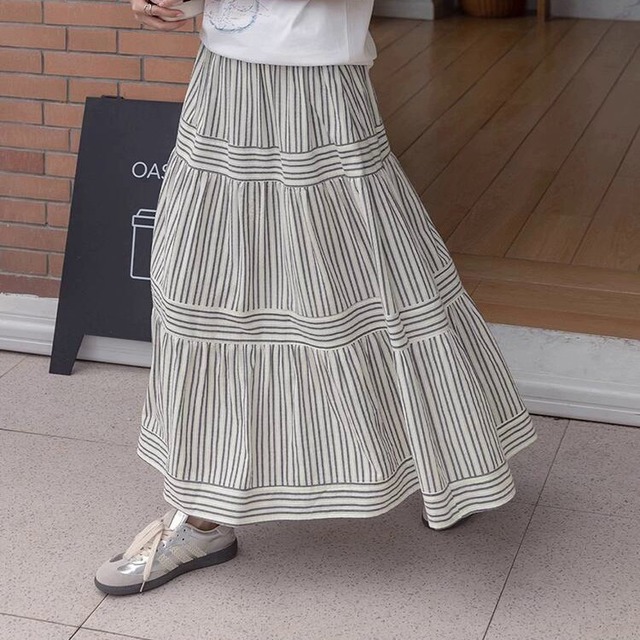 ストライプパネルティアードスカート　B0036