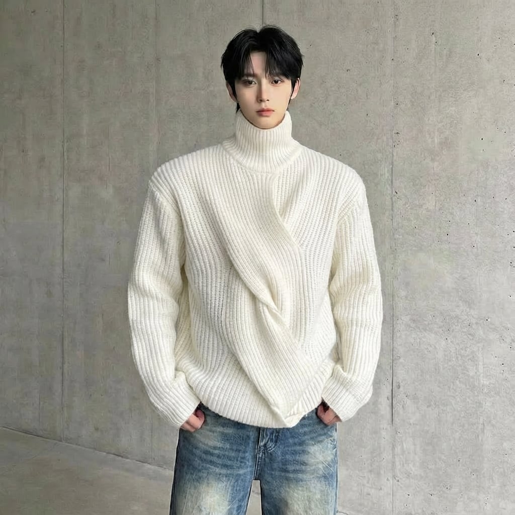 フロントツイスト アシンメトリーハイネックニット 2カラー D12176