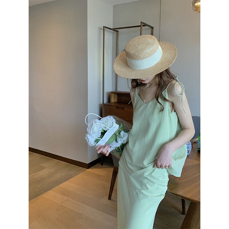 サマースタイルサテンスカート グリーン 大人ガーリー スウィート キュート カジュアル 夏物 HUCHUJING33356351059