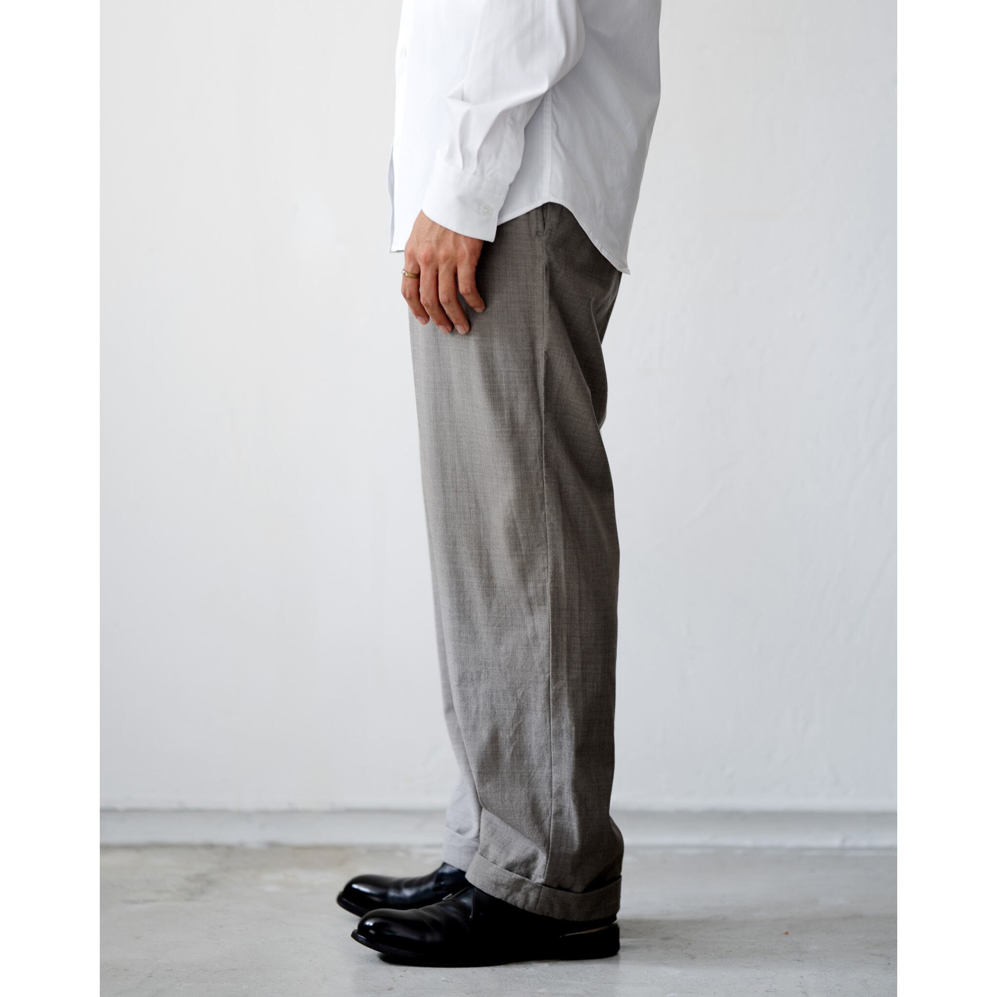 HERMES】Wool Wide Tuck Trousers 痛々しい GRAY