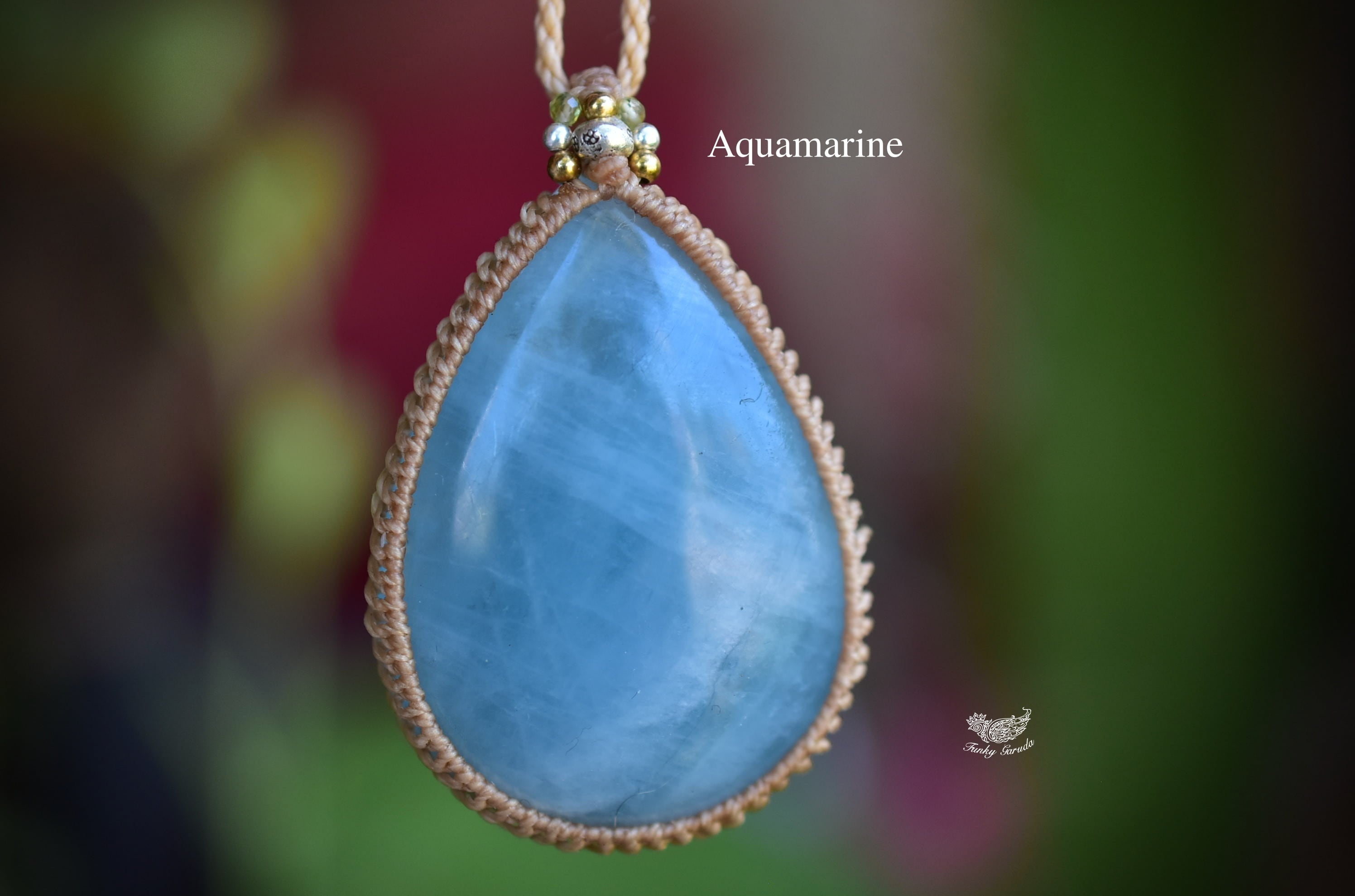 ディープブルー★大粒高品質★ アクアマリン マクラメペンダント 31