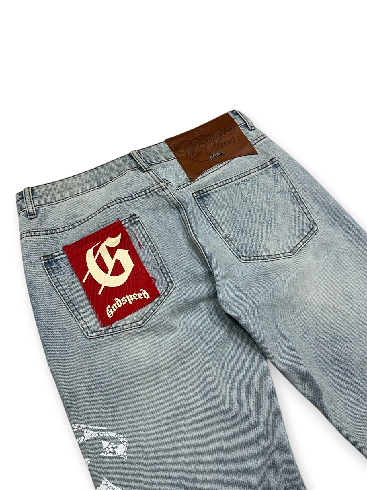 GOD SPEED / og logo flared denim printed boom blue