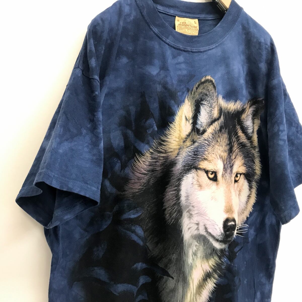 ザ マウンテン00年代 WOLF 狼 アートアニマルプリントTシャツ タイダイＴシャツ デザインＴシャツ ブルーネイビー XL 半袖