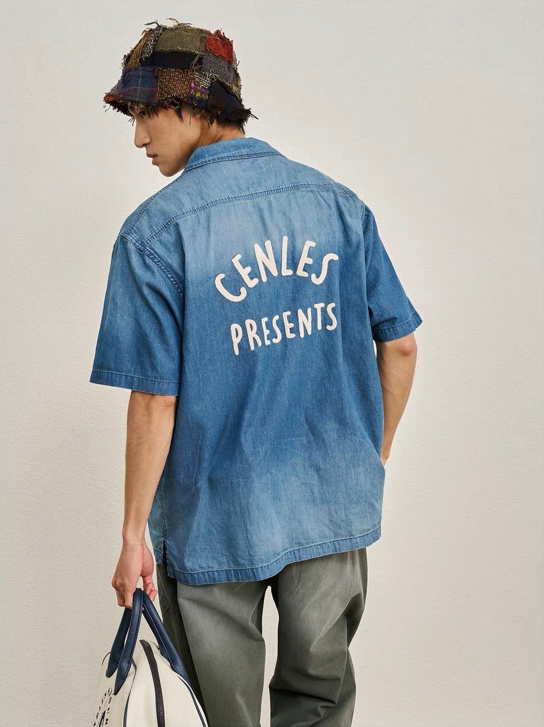 CENLES Vintage Fade Denim Open Collar Shirt / ヴィンテージフェード