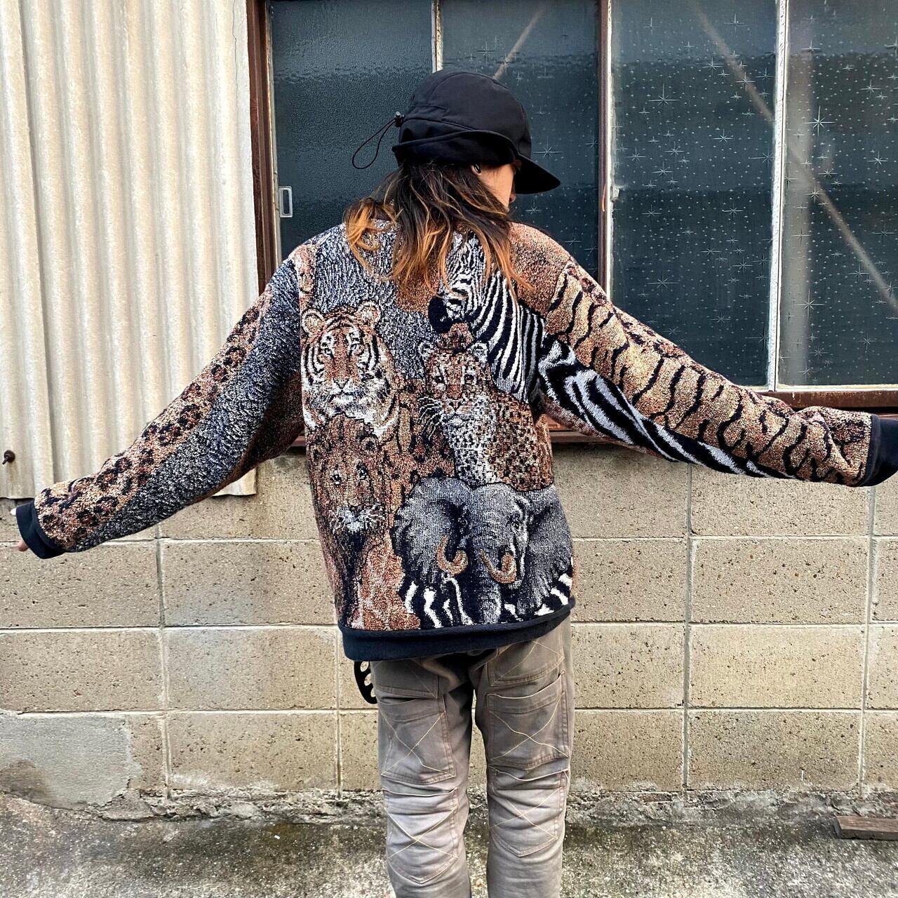 USA製 SUGAR STREET WEAVERS 総柄 アニマル柄 ゴブラン織り コットン  