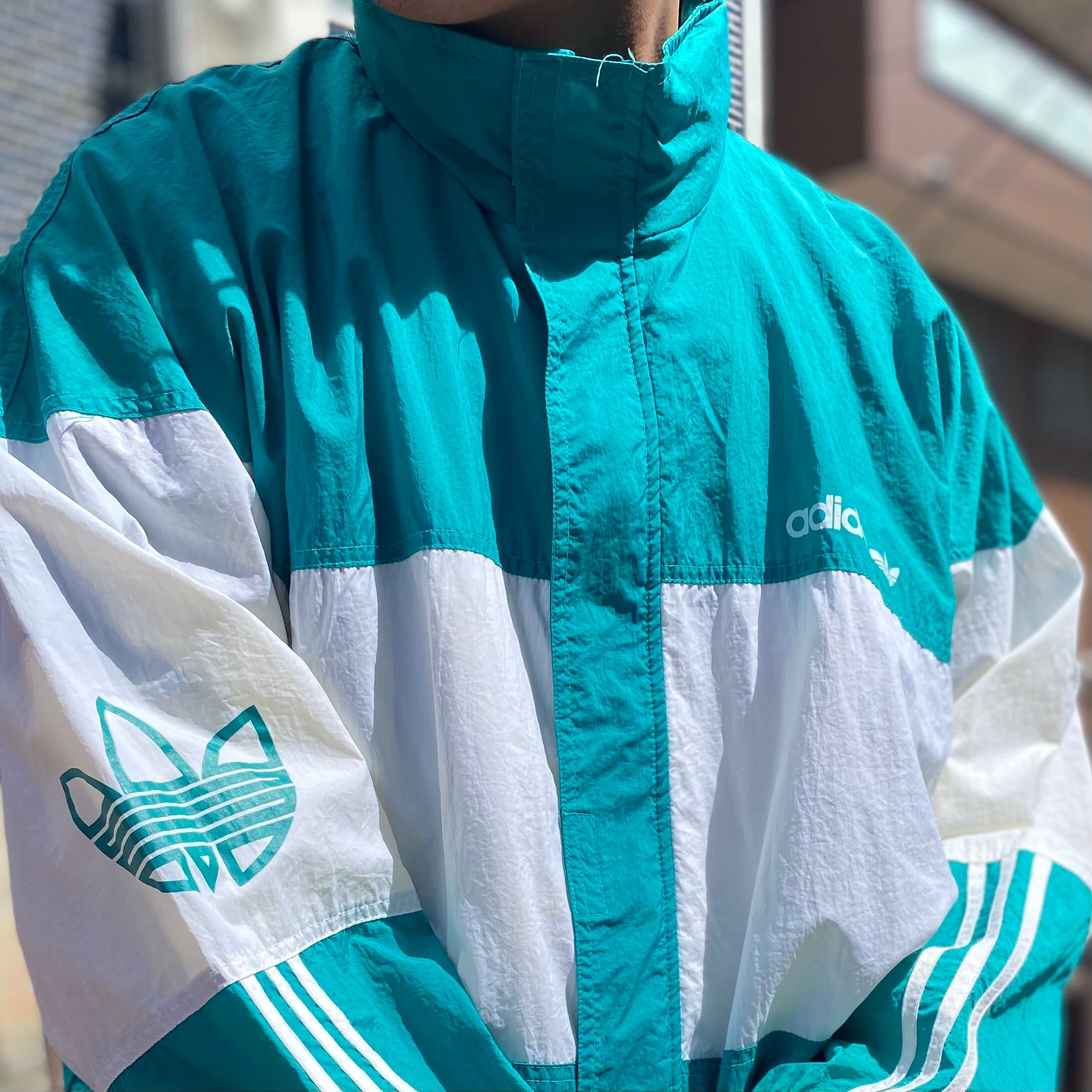 size:L【 adidas 】アディダス ナイロンジャケット 緑 グリーン 白