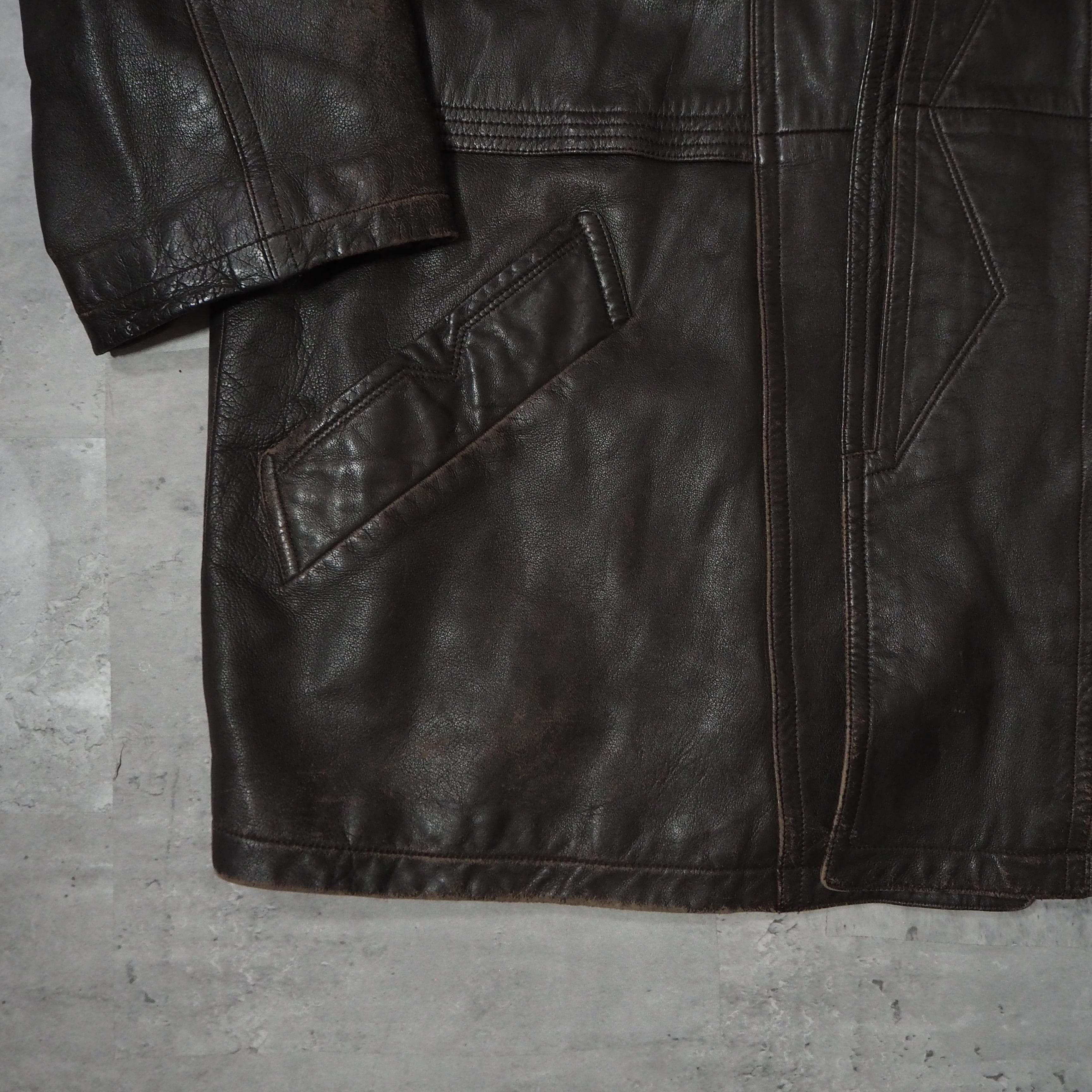 80s “PIERRE BALMAIN” brown short leather coat ピエール
