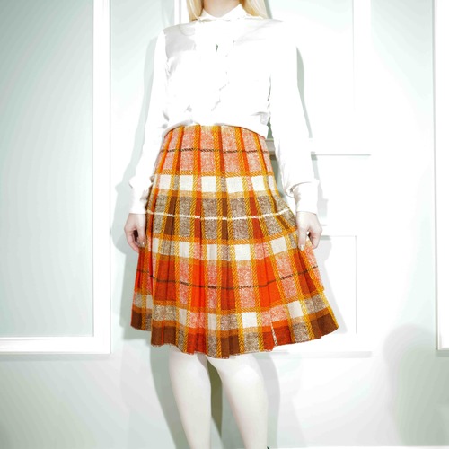 70's USA VINTAGE Joseph Magnin CHECK PATTERNED WOOL SKIRT/70年代アメリカ古着チェック柄ウールスカート