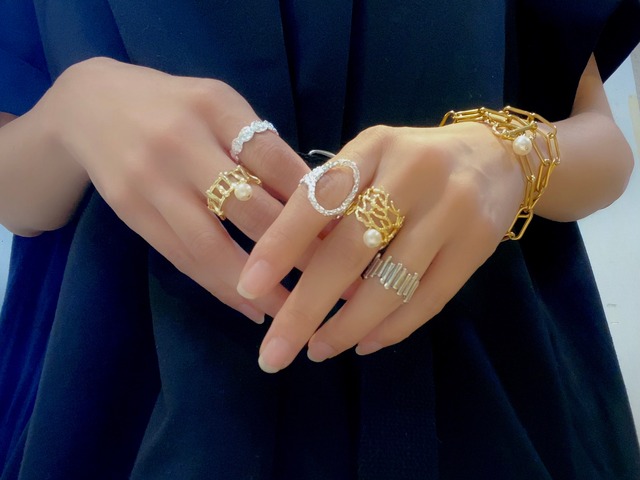 ハシゴリングゆらゆらアコヤ貝真珠♡フリーサイズ